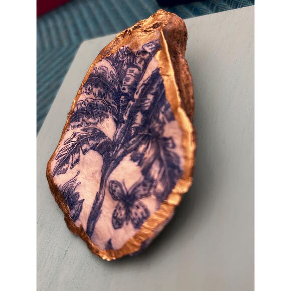 SALE Original HandPainted Oyster Shell Art 5x5 Wooden Block Palm Tree Gold Beach - Picture 5 of 5